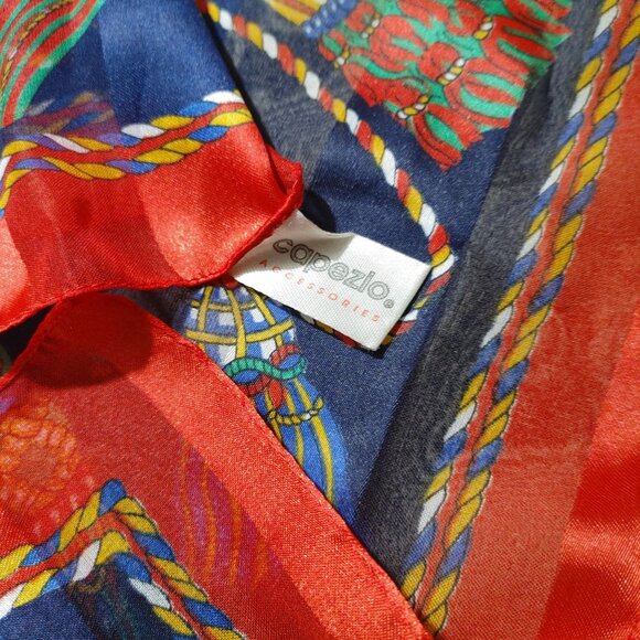 Capezio Accessories Italian Scarf Tassel Rope Print Polyester Multicolor Red - Picture 6 of 9